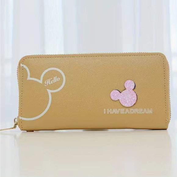 Minnie Mickey Mouse Wristlet Clutch  Convertible Long Wallet Tan Champagne Gold - Picture 5 of 16